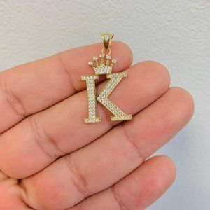 Letter K Gold Crown Pendant Unisex 2g 14K Solid Yellow Gold / Dije de Letra K.